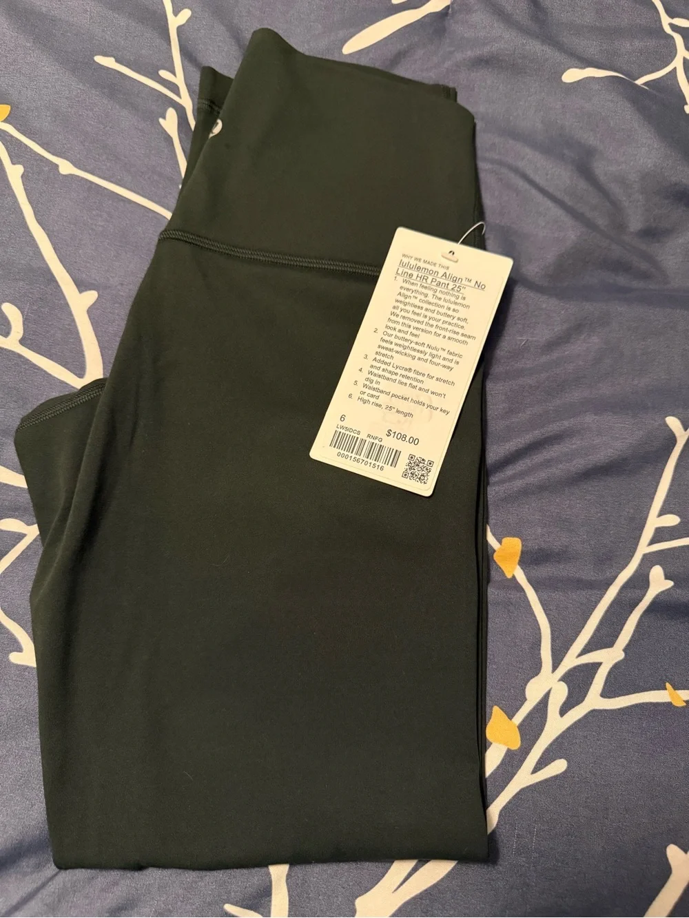 Lululemon Align No Line HR leggings 25”, Rain Forest Green, Size 6, NWT
